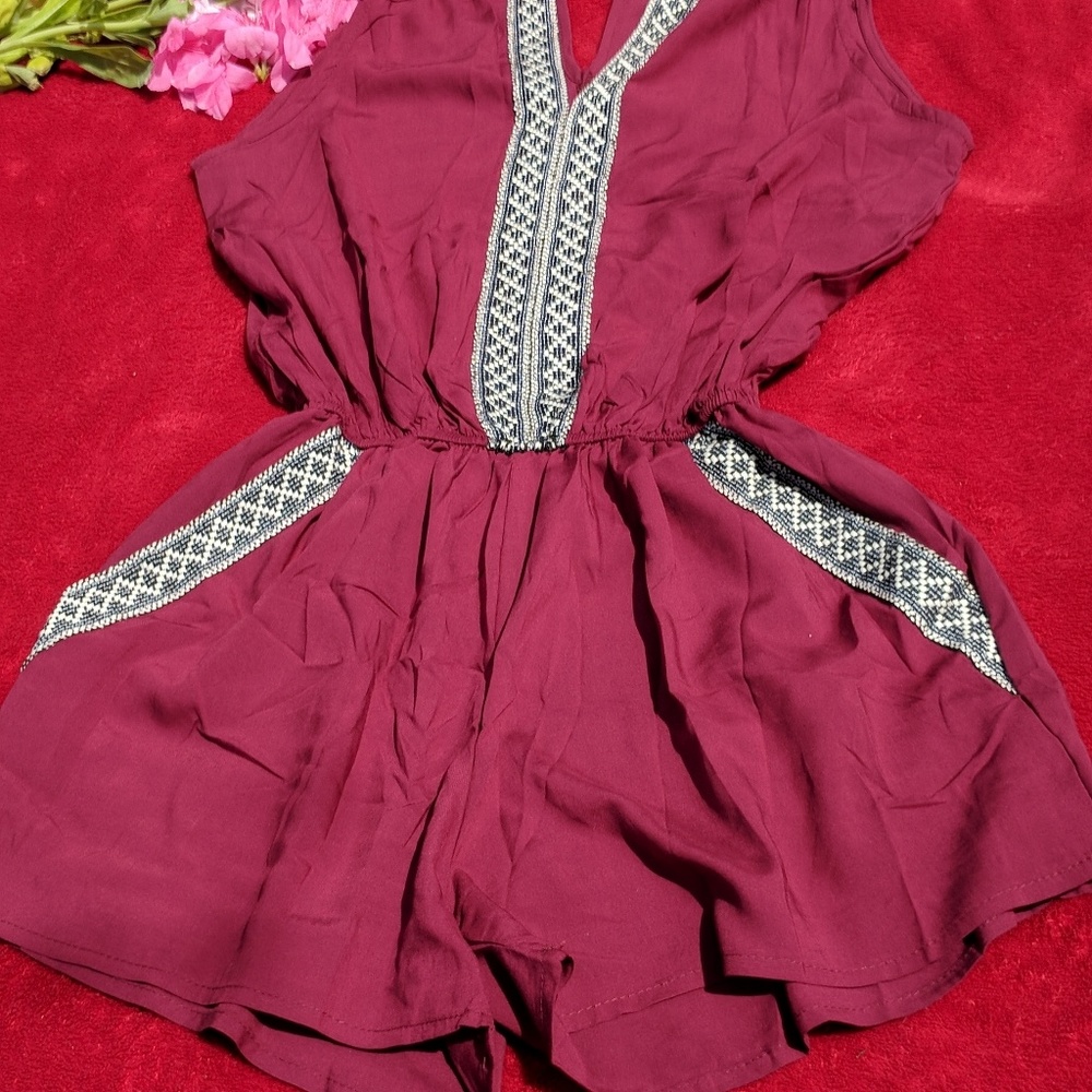 NWT Bergundy Embroidered Romper